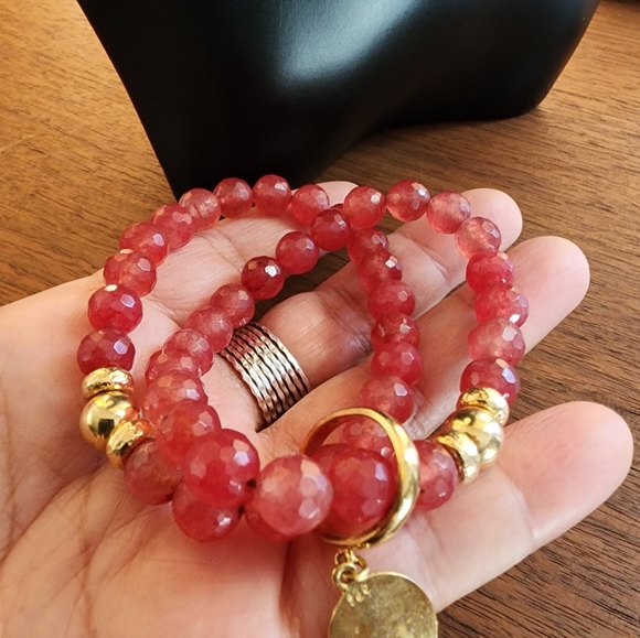 Bohemian style double strand lovely bracelet with gold tone sterling - Picture 4 of 7